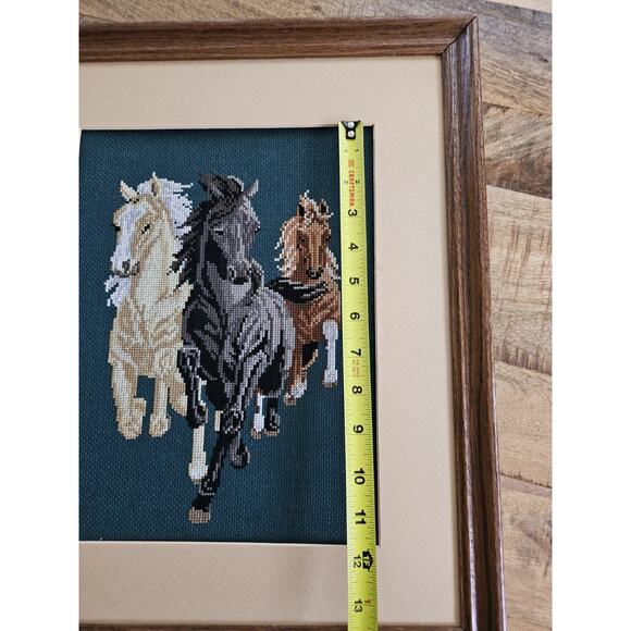 Needlepoint Tapestry Running Horses Framed Art Finished 15x18 - Picture 9 of 10